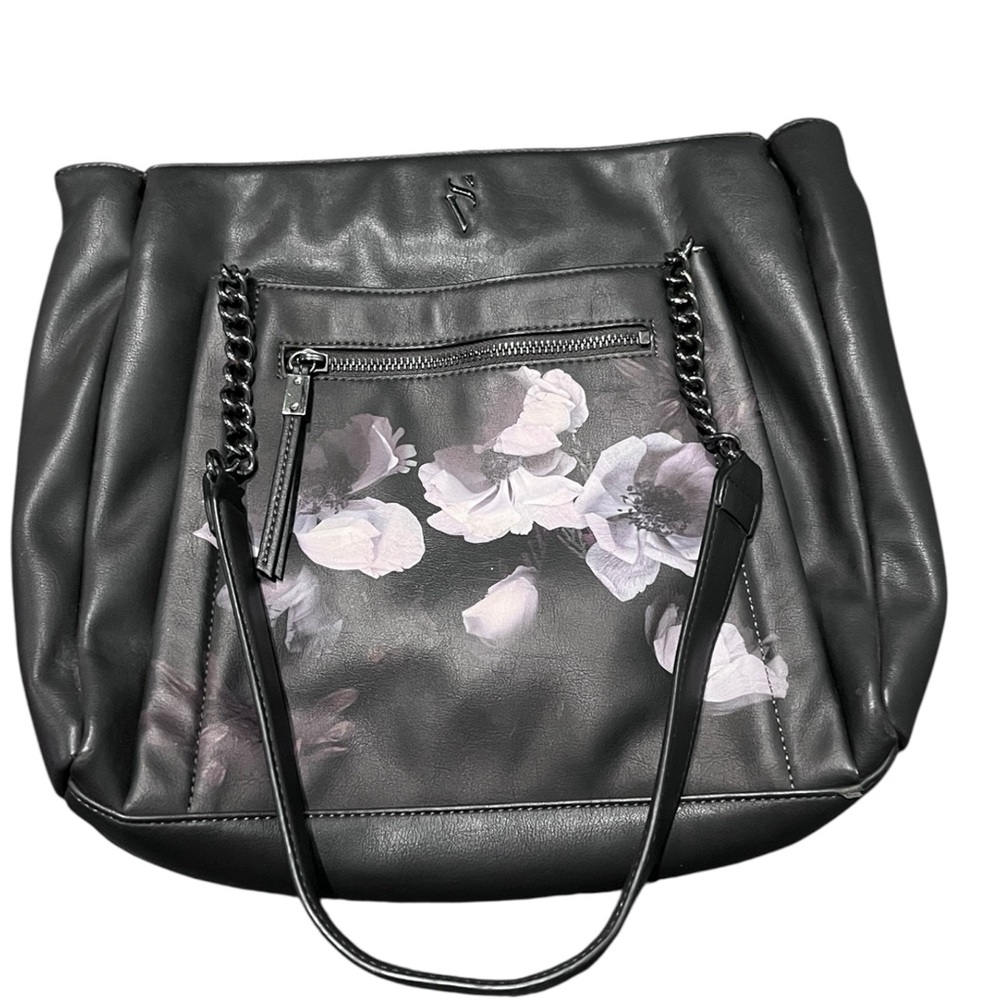 Simply Vera Floral Black Faux Leather Women's Bag Purse